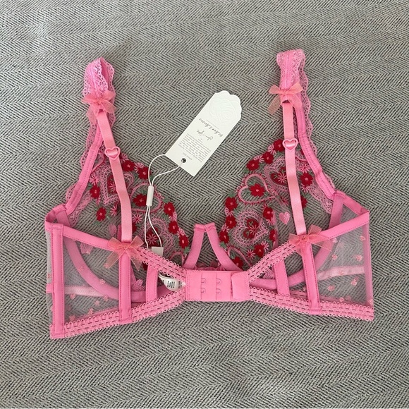 NWT For Love & Lemons Dolly Heart Bra Pink Size 32C - Picture 3 of 4
